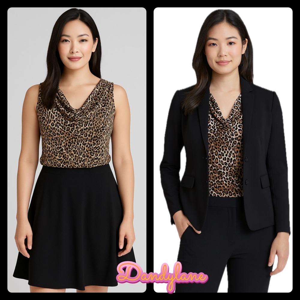 White House Black Market Animal Print Cowl Neck Blouse Size Small